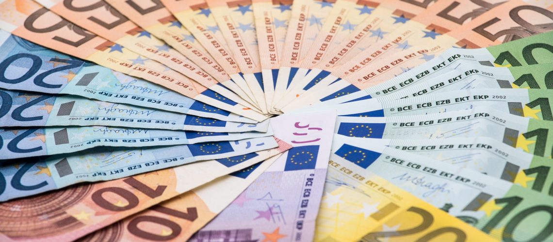 Euros bills of different values. Euro cash money