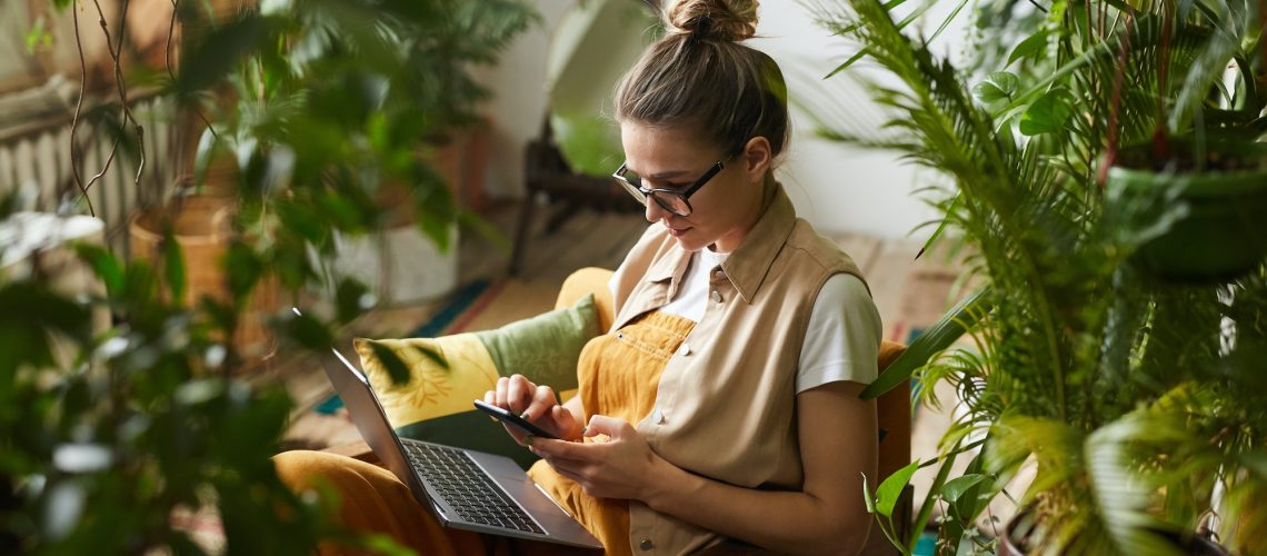 Florist working on laptop