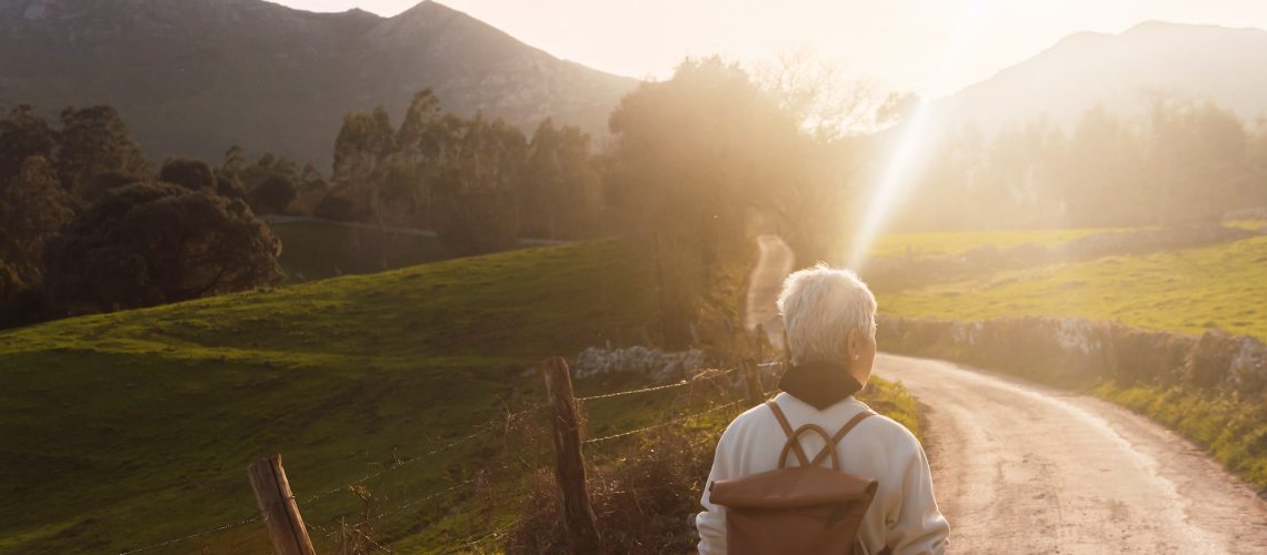 older woman hiking